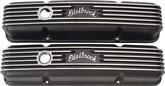 Chevrolet Small Block Classic Black Powder Coated Aluminum Finned Valve Covers with Oil Fill Hole