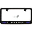 Black License Plate Frame Chevrolet- White GM Script Bottom With Two Blue Bow Ties